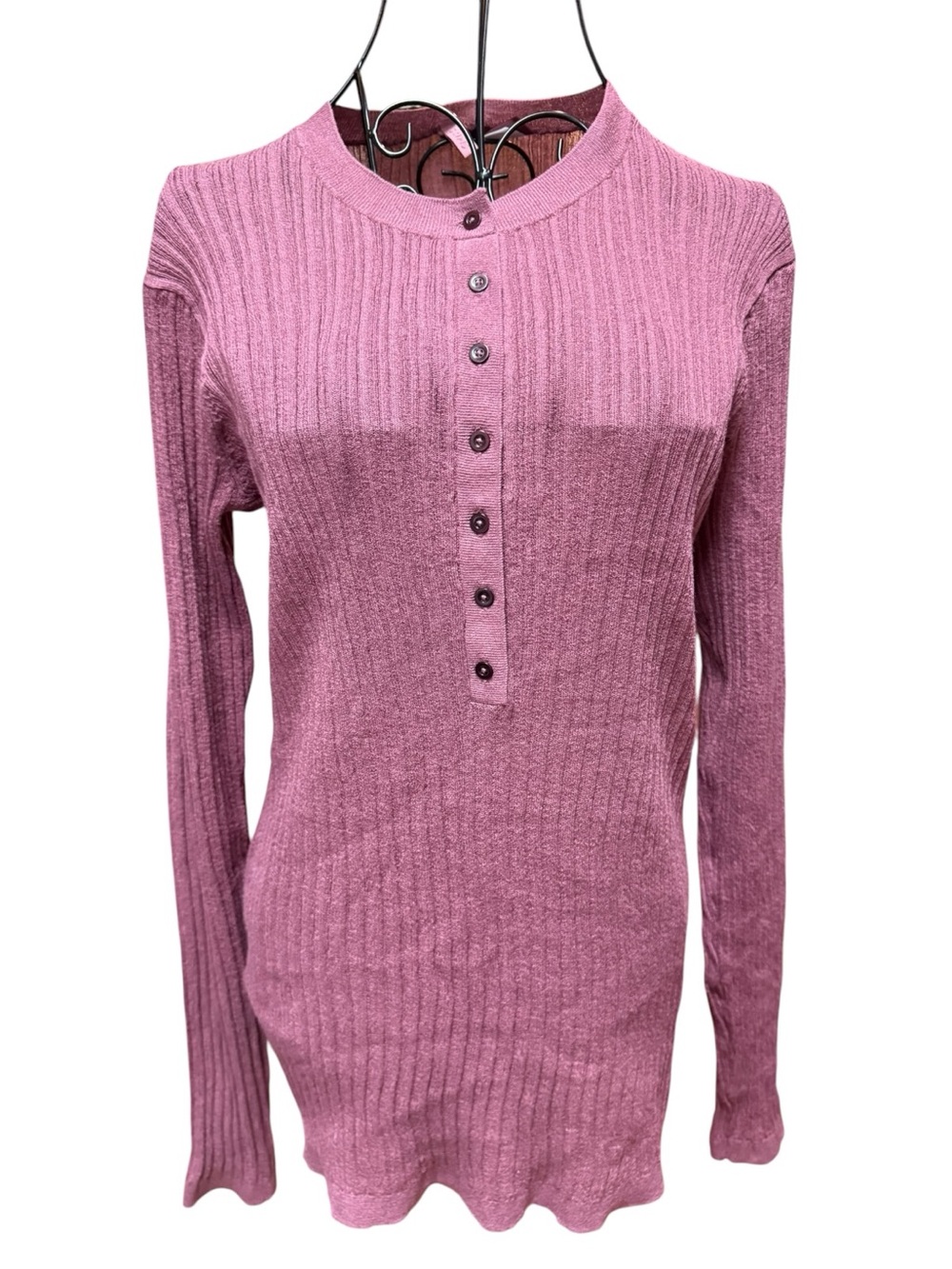 SKIMS Ribbed Classic Casual Henley Sweater in Dusty Rose Pink 2X